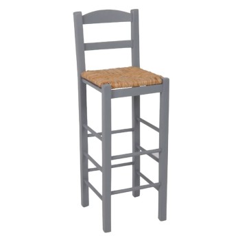 ΣΙΦΝΟΣ Σκαμπό BAR με Πλάτη, Οξιά Εμποτισμός Λάκα Γκρι, Κάθισμα Ψάθα