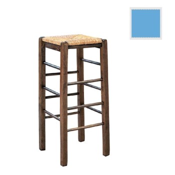 ΤΑΒΕΡΝΑΣ Σκαμπό BAR, Οξιά Εμποτισμός Λάκα Γαλάζιο, Κάθισμα Ψάθα