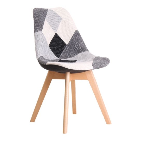 MARTIN Καρέκλα Ξύλο PP, Ύφασμα Patchwork Black & White MARTIN Καρέκλα Ξύλο PP, Ύφασμα Patchwork Black & White