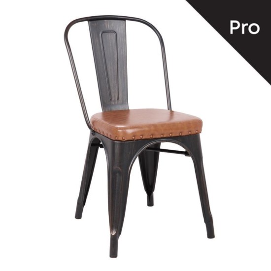 RELIX Καρέκλα-Pro, Στοιβαζόμενη, Μέταλλο Βαφή Antique Black, Pu Camel RELIX Καρέκλα-Pro, Στοιβαζόμενη, Μέταλλο Βαφή Antique Black, Pu Camel