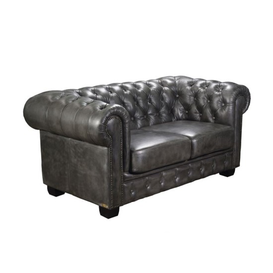 CHESTERFIELD Birmingham Kαναπές 2Θέσιος Σαλονιού Καθιστικού, Δέρμα Antique Grey CHESTERFIELD 689 Kαναπές 2Θέσιος Σαλονιού - Καθιστικού, Δέρμα, Απόχρωση Antique Grey