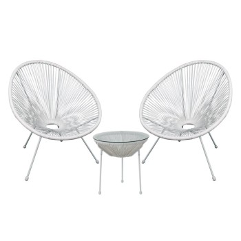 ACAPULCO Set Κήπου - Βεράντας: Τραπέζι + 2 Πολυθρόνες Μέταλλο Άσπρο/Rattan Άσπρο