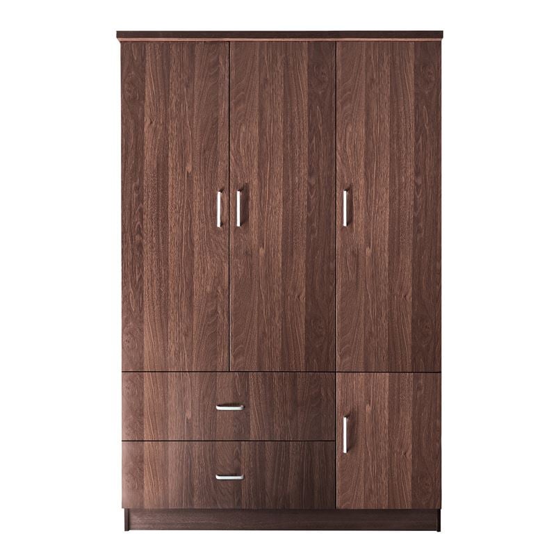 CLOSET Ντουλάπα Τετράφυλλη, 5 Ράφια, 2 Συρτάρια, Θέσεις για Κρεμάστρες, Απόχρωση Καρυδί