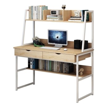 ΓΡΑΦΕΙΟ 2 Συρτάρια 2 Ράφια Μέταλλο Βαφή Άσπρο, MDF - Melamine Απόχρωση Maple