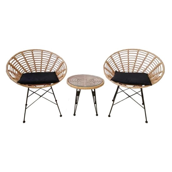 SALSA Coral Coffee Set Κήπου Μέταλλο Μαύρο - Γυαλί - Wicker Φυσικό: Τραπεζάκι+2 Πολυθρόνες SALSA Coral Coffee Set Κήπου Μέταλλο Μαύρο - Γυαλί - Wicker Φυσικό: Τραπεζάκι+2 Πολυθρόνες