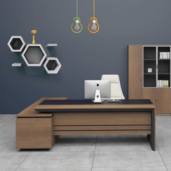 PROLINE Γραφείο Δεξιά Γωνία Απόχρωση Καρυδί Δρυς - Μαύρο