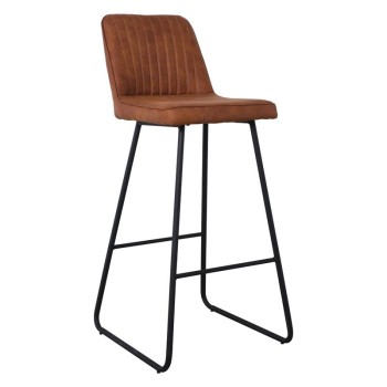 MATT Σκαμπό ΒAR με Πλάτη, Μέταλλο Βαφή Μαύρο, Ύφασμα Suede Απόχρωση Καφέ