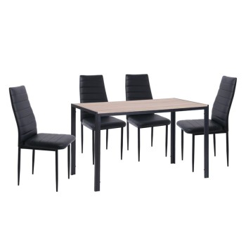 JETTA-GABO Τραπεζαρία Κουζίνας Μέταλλο Βαφή Μαύρο, Τραπέζι Sonoma + 4 Καρέκλες Pvc Μαύρο