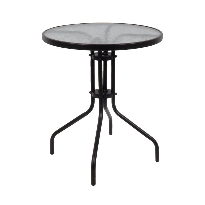 BALENO Τραπέζι Κήπου - Βεράντας, Μέταλλο Βαφή Μαύρο, Γυαλί Tempered