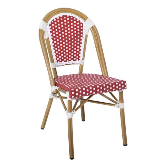 PARIS Καρέκλα Bistro Αλουμίνιο Φυσικό, Wicker Άσπρο - Κόκκινο, Στοιβαζόμενη PARIS Καρέκλα Bistro Αλουμίνιο Φυσικό, Wicker Άσπρο - Κόκκινο, Στοιβαζόμενη