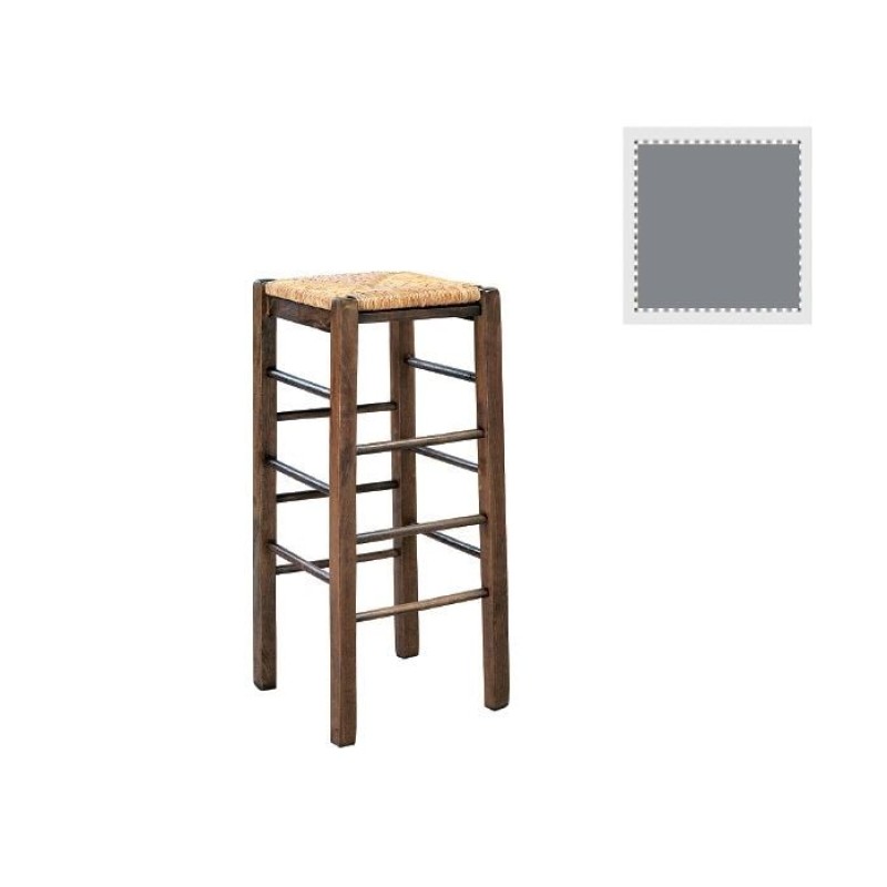 ΤΑΒΕΡΝΑΣ Σκαμπό BAR, Οξιά Βαφή Εμποτισμός Λάκα Γκρι, Κάθισμα Ψάθα