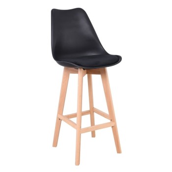 MARTIN Σκαμπό BAR Οξιά Φυσικό, Μαύρο PP & Ύφασμα Velure, Μονταρισμένη Ταπετσαρία