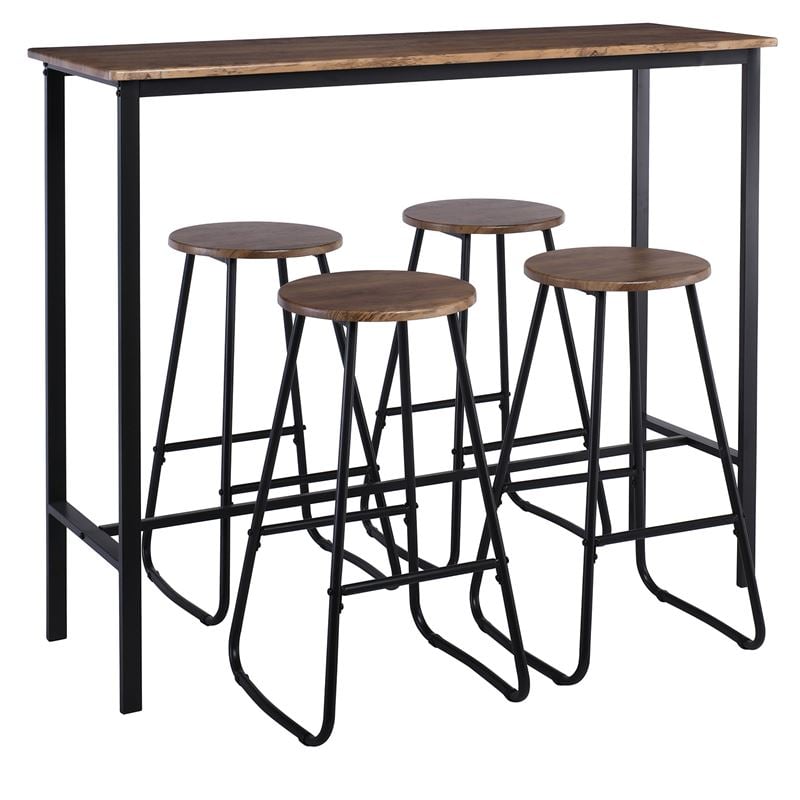 PUB Set Bar Τραπέζι + 4 Σκαμπό, Μέταλλο Βαφή Ανθρακί - Antique Brown