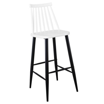 LAVIDA Σκαμπό BAR με Πλάτη, Μέταλλο Βαφή Μαύρο, PP Άσπρο