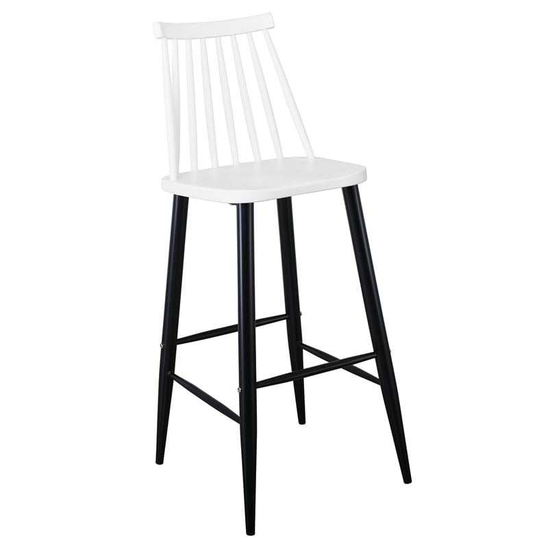 LAVIDA Σκαμπό BAR με Πλάτη, Μέταλλο Βαφή Μαύρο, PP Άσπρο