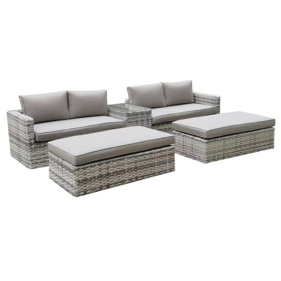ASCOT Set Wicker Alu, Καναπές 4Θέσιος+2 σκαμπό+Τραπεζάκι, Wicker Grey White, Μαξιλ.Μπεζ ASCOT Set Wicker Alu, Καναπές 4Θέσιος+2 σκαμπό+Τραπεζάκι, Wicker Grey White, Μαξιλ.Μπεζ