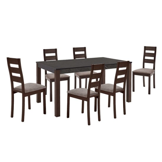 SIENNA Set (1+6) Τραπεζαρίας - Κουζίνας, Σκούρο Καρυδί, Melamine Greystone,Ύφασμα Μπεζ SIENNA Set (1+6) Τραπεζαρίας - Κουζίνας, Σκούρο Καρυδί, Melamine Greystone,Ύφασμα Μπεζ