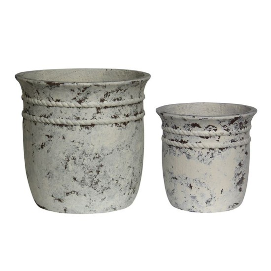 FLOWER POT-15 Set 2 τεμαχίων, Cement Απόχρωση Antique White FLOWER POT-15 Set 2 τεμαχίων, Cement Απόχρωση Antique White