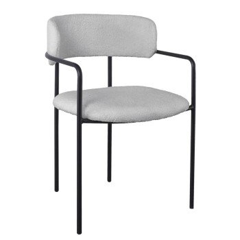 GILLAN Πολυθρόνα Μέταλλο Βαφή Μαύρο, Ύφασμα Teddy, Απόχρωση Γκρι