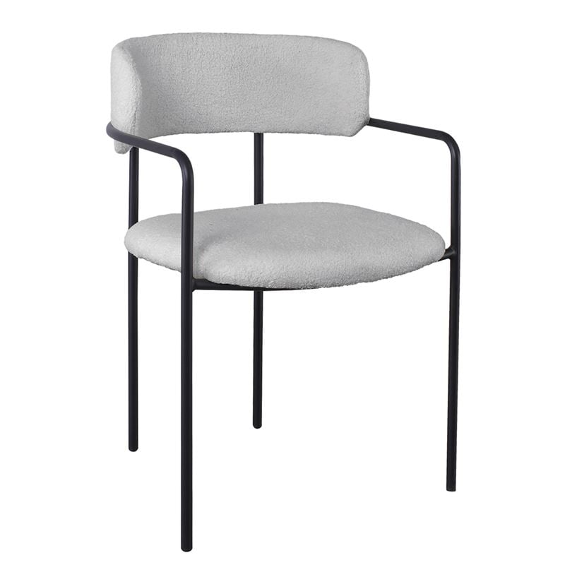 GILLAN Πολυθρόνα Μέταλλο Βαφή Μαύρο, Ύφασμα Teddy, Απόχρωση Γκρι