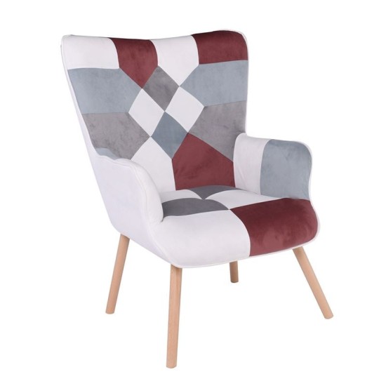 MARON Πολυθρόνα - Μπερζέρα Ξύλο Φυσικό, Ύφασμα Patchwork Brown MARON Πολυθρόνα - Μπερζέρα Ξύλο Φυσικό, Ύφασμα Patchwork Brown