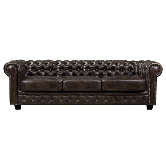 CHESTERFIELD Birmingham Καναπές 4Θέσιος Σαλονιού Καθιστικού, Δέρμα Καφέ CHESTERFIELD 689 Καναπές 4Θέσιος Σαλονιού Καθιστικού, Δέρμα Απόχρωση Καφέ
