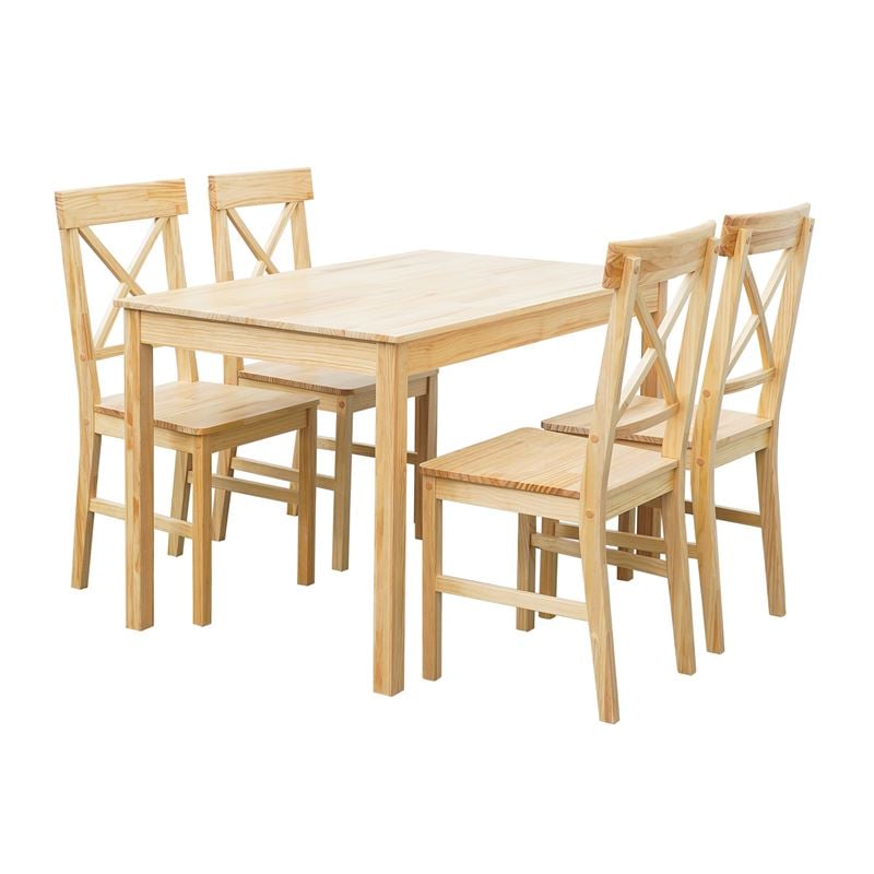 DAILY Set Τραπεζαρία Ξύλινη Σαλονιού - Κουζίνας: Τραπέζι + 4 Καρέκλες, Φυσικό Pine