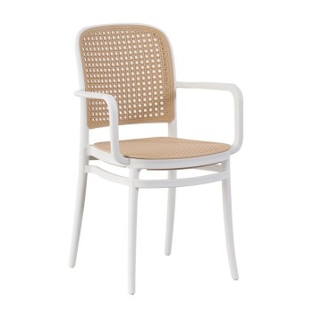 FLORENCE Πολυθρόνα PP Άσπρο, PP Rattan Μπεζ, Στοιβαζόμενη
