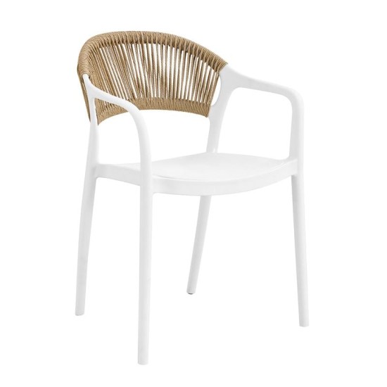 DONNA Πολυθρόνα Στοιβαζόμενη, PP-UV Άσπρο, Rope Wicker Φυσικό DONNA Πολυθρόνα Στοιβαζόμενη, PP-UV Άσπρο, Rope Wicker Φυσικό