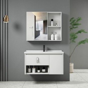 IDEA-2 Set Έπιπλο Μπάνιου Άσπρο, Καθρέπτης + Πάγκος με Νιπτήρα και Μπαταρία