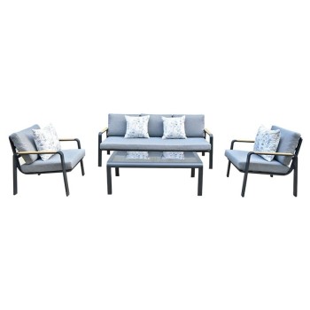 LATINO Set Σαλόνι Κήπου 4τεμ, Αλουμίνιο Μαύρο, Μαξιλάρια Γκρι, Γυαλί Μαύρο