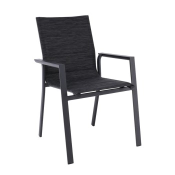 NAPOLI Πολυθρόνα Dining Αλουμίνιο Βαφή Μαύρο Textilene Ανθρακί, Στοιβαζόμενη