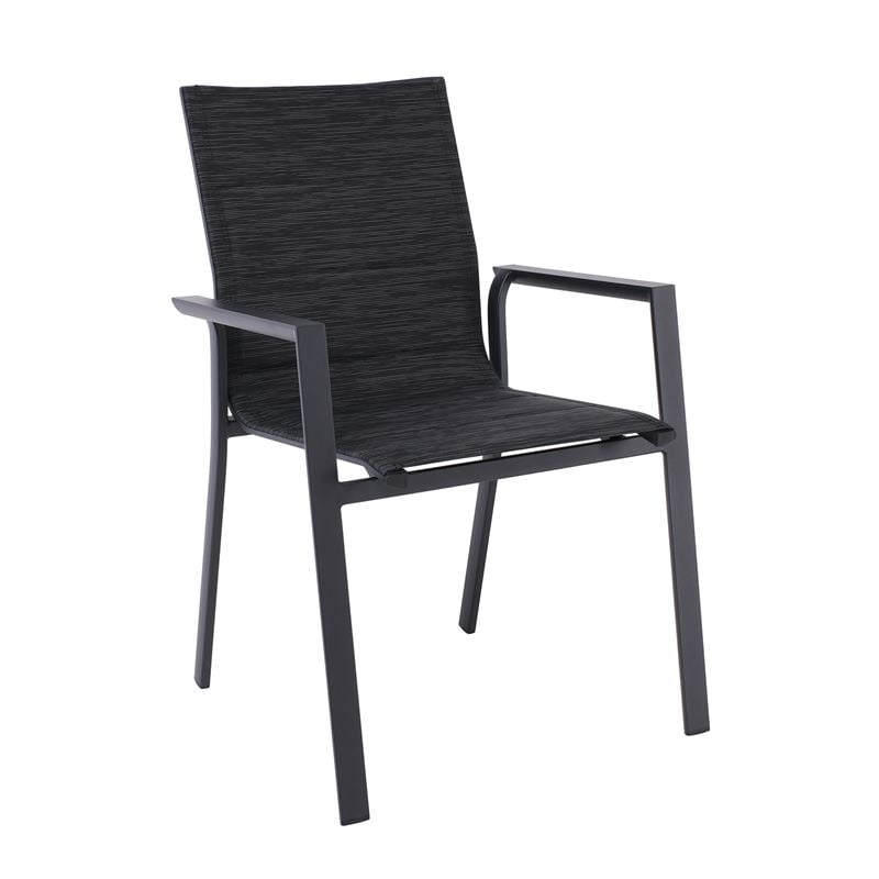 NAPOLI Πολυθρόνα Dining Αλουμίνιο Βαφή Μαύρο Textilene Ανθρακί, Στοιβαζόμενη