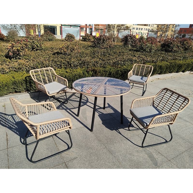 SALSA Τραπεζαρία: Μέταλλο Βαφή Μαύρο-Wicker Φυσικό, Μαξιλάρι Γκρι: Τραπέζι + 4 Πολυθρόνες