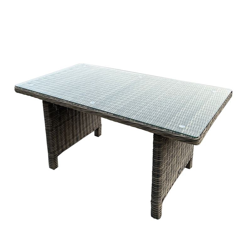 ARIZONA Τραπέζι Dining Βεράντας - Κήπου ALU, Wicker Grey Brown, Γυαλί Tempered 5mm