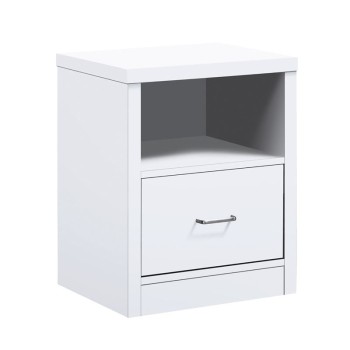CALIBER Κομοδίνο με 1 Συρτάρι + 1 Ράφι, Απόχρωση Άσπρο