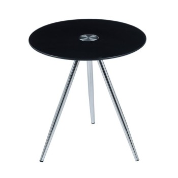 MABEL Τραπεζάκι Βοηθητικό Μέταλλο Χρώμιο - Γυαλί Μαύρο Tempered 8mm