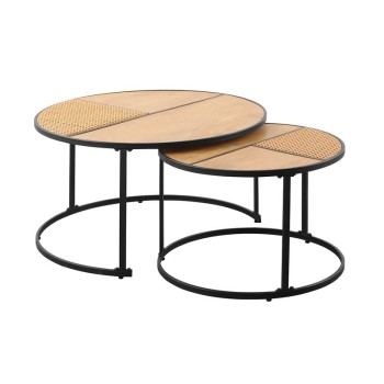 PABLO Set-2 Τραπεζάκια Σαλονιού-Καθιστικού, Μέταλλο Βαφή Μαύρο, Απόχρωση Φυσικό