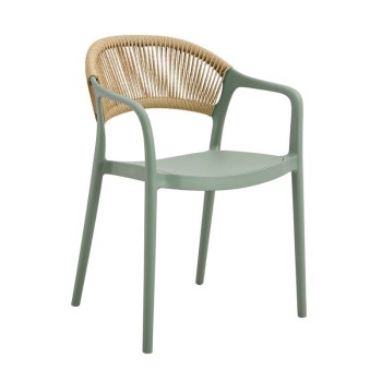 DONNA Πολυθρόνα-Pro Στοιβαζόμενη, PP-UV Πράσινο, Rope Wicker Φυσικό