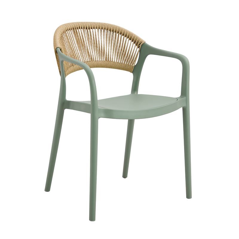 DONNA Πολυθρόνα Στοιβαζόμενη, PP-UV Forest Green, Rope Wicker Φυσικό
