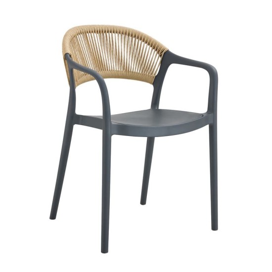DONNA Πολυθρόνα Στοιβαζόμενη, PP-UV Ανθρακί, Rope Wicker Φυσικό DONNA Πολυθρόνα Στοιβαζόμενη, PP-UV Ανθρακί, Rope Wicker Φυσικό