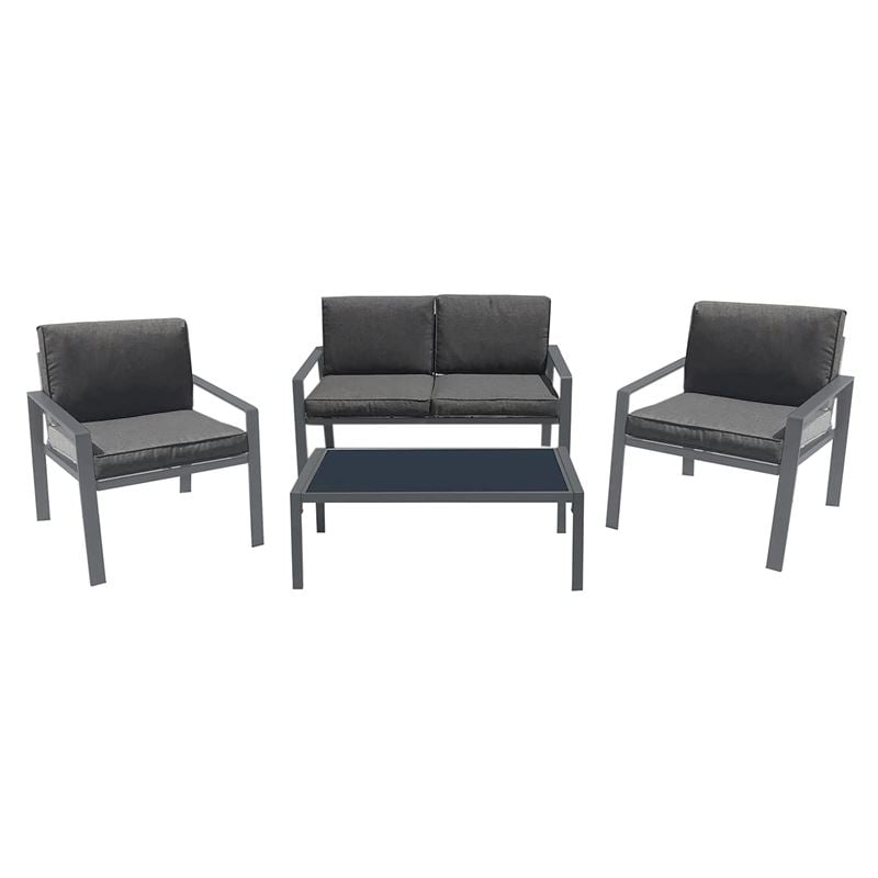 RIVIAN Set Σαλόνι Κήπου 4τεμ, Μέταλλο Βαφή Ανθρακί, Μαξιλάρια Γκρι