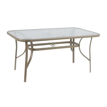 RIO Τραπέζι Κήπου - Βεράντας, Μέταλλο Βαφή Μπεζ, Γυαλί