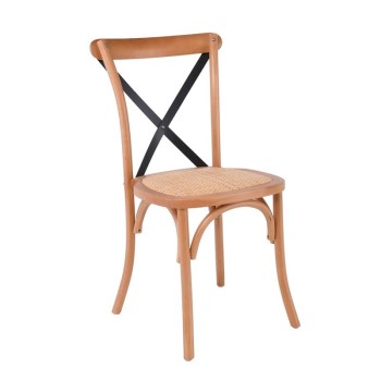 DESTINY Καρέκλα Metal Cross Τραπεζαρίας Οξιά Φυσικό, Κάθισμα Ψάθα, Στοιβαζόμενη
