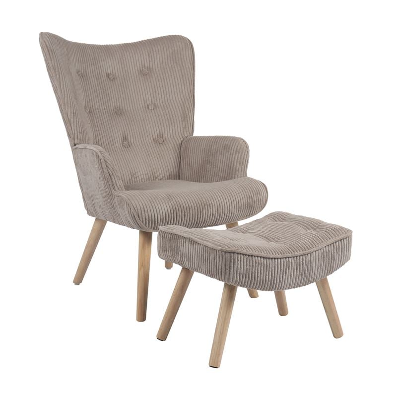 ALMA Πολυθρόνα - Μπερζέρα με Σκαμπό - Υποπόδιο Φυσικό Ύφασμα Κοτλέ Ανοιχτό Καφέ, K/D