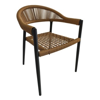 MADISON Πολυθρόνα Βεράντας- Κήπου, ALU Ανθρακί, Rope Wicker Φυσικό, Στοιβαζόμενη