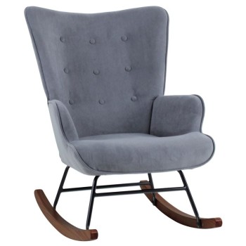ALMA Rocking Πολυθρόνα Μπερζέρα Καθιστικού, Ύφασμα Velure Γκρι, Βάση Μαύρο-Καρυδί