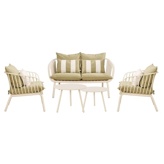 ASTRID Set Σαλόνι Κήπου 5τεμ, PP & Μέταλλο Cream, Μαξιλάρια Sandy Green ASTRID Set Σαλόνι Κήπου 5τεμ, PP & Μέταλλο Cream, Μαξιλάρια Sandy Green