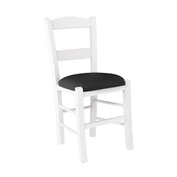 ΣΥΡΟΣ Καρέκλα Οξιά Βαφή Εμποτισμού Λάκα Άσπρο, Κάθισμα Pu Μαύρο