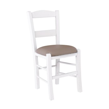 ΣΥΡΟΣ Καρέκλα Οξιά Βαφή Εμποτισμού Λάκα Άσπρο, Κάθισμα Pu Cappuccino